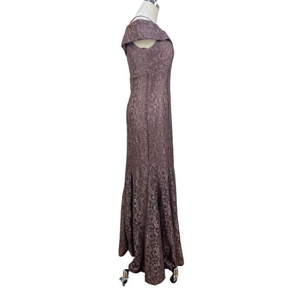 R & M Richards Lace Off The Shoulder Gown Dress Lavender Purple Cocktail Party - Picture 6 of 8